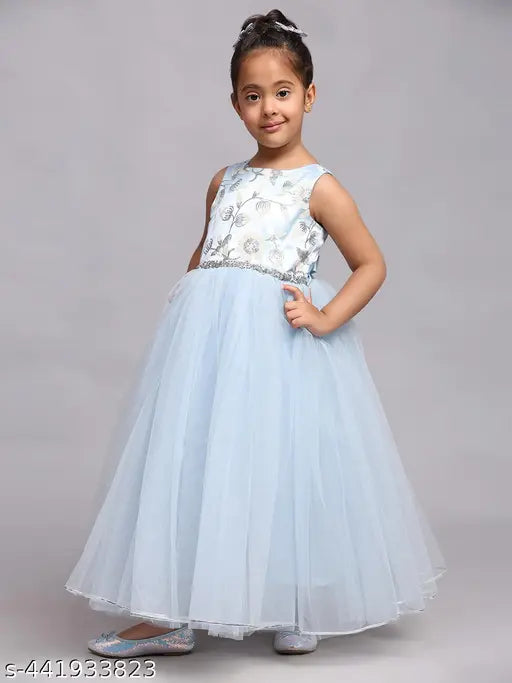 Toy Balloon kids Light Blue Full Length Girls embilleshed Party wear Dress