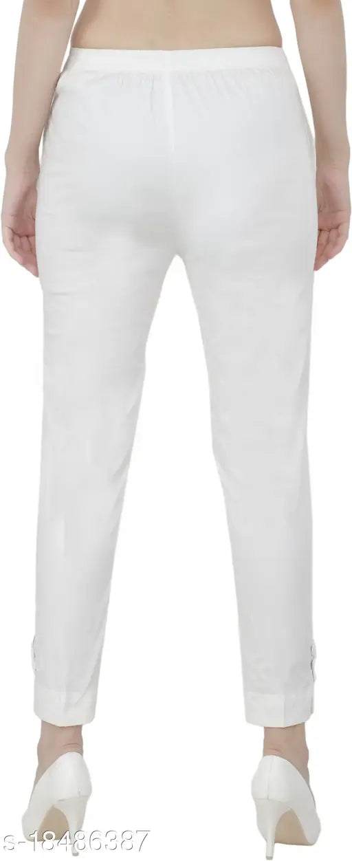 City Fashion Women's Slim Fit White Lumlum Cigarette Trouser Pants