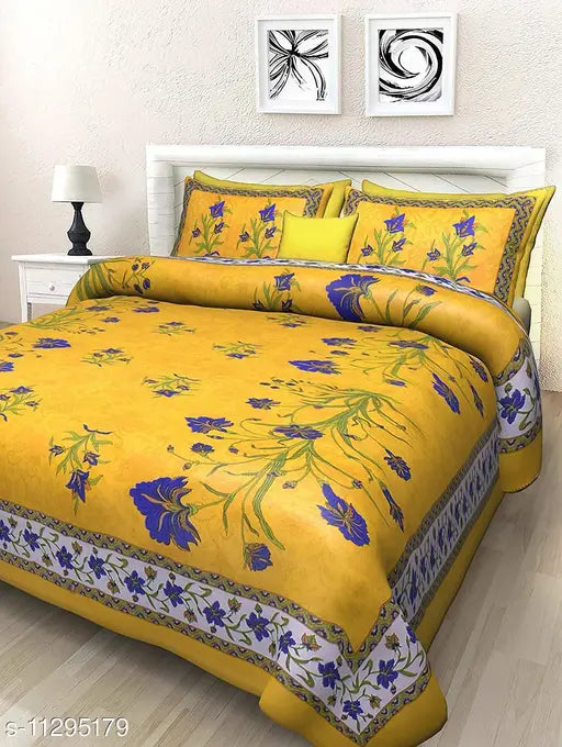 Jaipuri Printed Double Bed Bedsheet combo pack 2 Double Bed Bedsheet with 4 Pillow Cover (Ludo Print Bedsheet + Jaipuri Best Bedsheet)