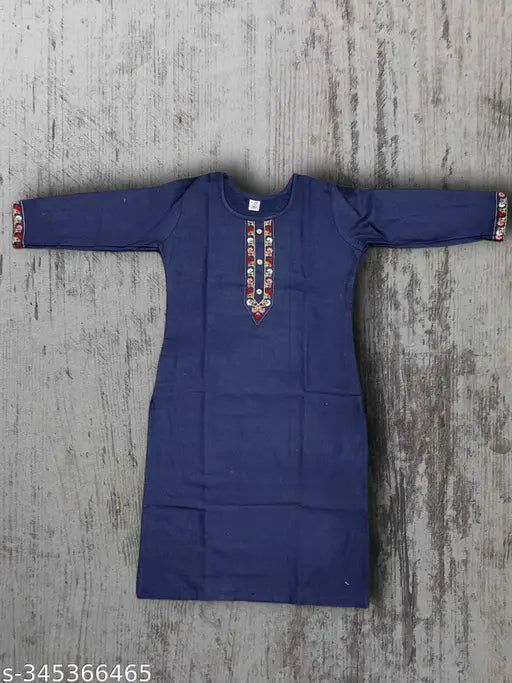 EMBROIDERY WOOLLEN KURTI WINTER | THREE QUARTER SLEEVE ROUND NECK GIRLS END WOMEN'S