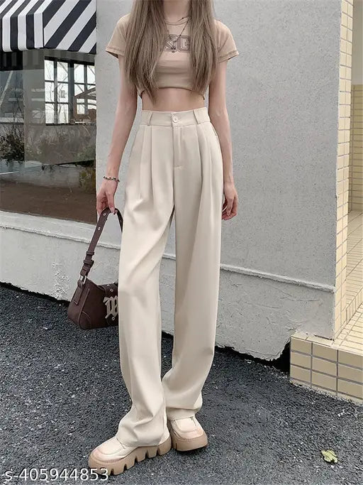 Back to office wide leg trouser pants - Beige