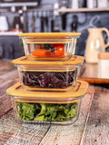 Premium Leakproof Glass Food Containers with Air Tight Wooden Lids Set of 3 (280ml, 460ml, 750ml) | Eco-Friendly Glass Food Storage with Wooden Lid Containers Pack of 3