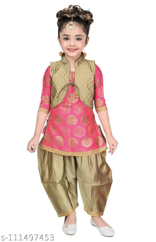 Hariyal Creation Kids Party/Festive Pink Designer Embroidery Patiala Suit For Girls