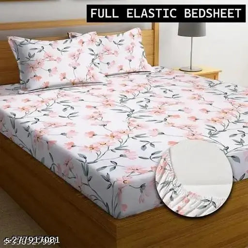 """""Double Bedsheet Set""""" Cotton All Round Elastic Fitted Double Bedsheet with 2 Pillow Covers"""""(Size 78x72x8)Brand SHOMES