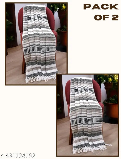 White Striped Cotton Throw Blanket