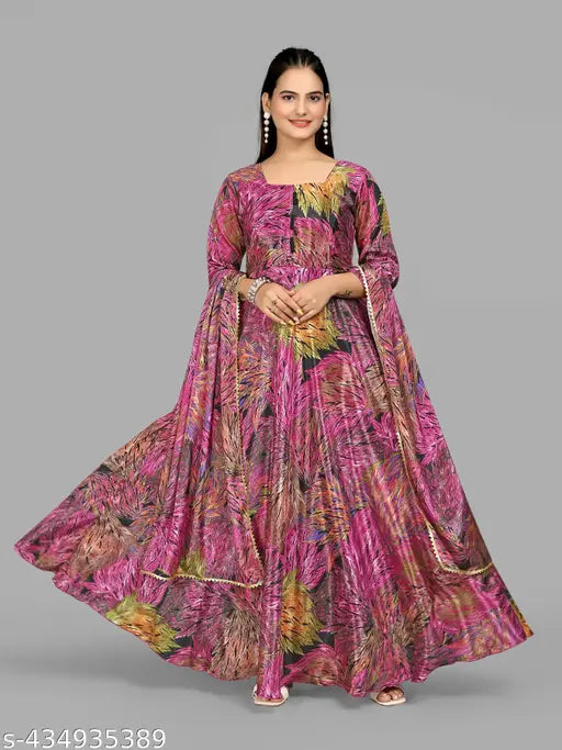 Women's Digital Floral Print Stylish Floor Length Anarkali Gown