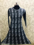 Women's Anarkali Printed Grey Woollen Kurti