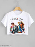 Crop Top Design Cupal Round Neck White Crop T-Shirt For Girl's