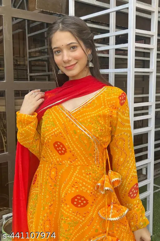 Geaorgette Bhandani Print Yellow Sharara Set