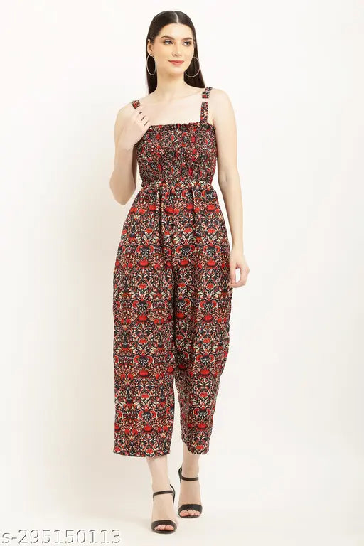 Trendy Printed Jumpsuit Black In Color Two Piece Western Style For Ladies