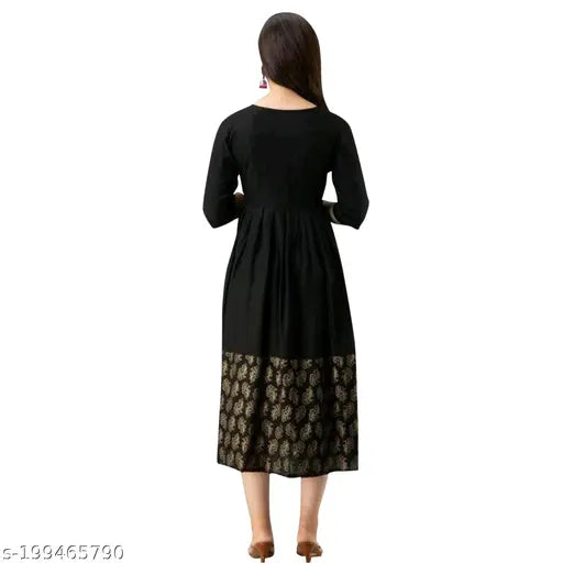 Black Gold Print Long Kurti