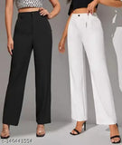 Fashion2wear Women's Solid Bell Bottoms White Trousers & Pants Pack of 2