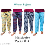 Franscart's Fancy & Comfortable Cotton Blend Printed Full Length Pyjama for Women ( Pack of 4, Multicolor)