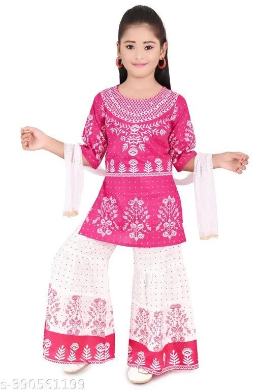 Musklyn Fashion Girls Ethni Kurta Palazzo Sets with Dupatta