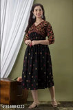 Trendy Rayon Black New Stylish Floral Printed Anarkali Kurti for Women's Ethnic Wear Party Wear Middi Gown