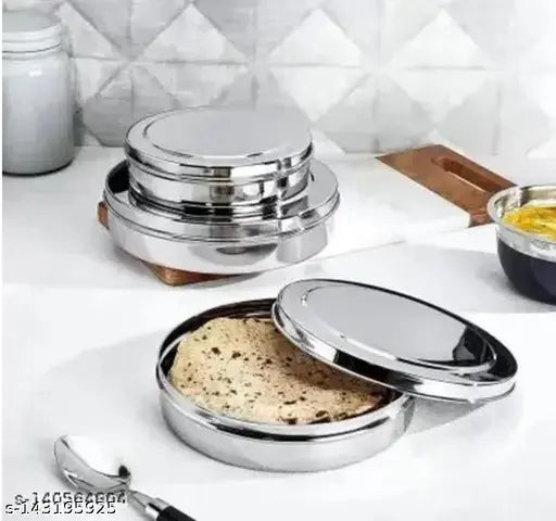 STOREeASY STAINLESS STEEL PURI DABA/ROTI DABA/CHOCHLATE BOX/DRY FRUIT CONTAINER(PACK OF 3PCS)HIGH QUALITY STAINLESS STEEL PRODUCT--700ML/900ML/1200ML