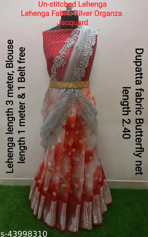 FANCY SOUTH INDIAN STYLE ORGANZA LEHENGA CHOLI & DUPATTA SET. (UN-STITCHED)