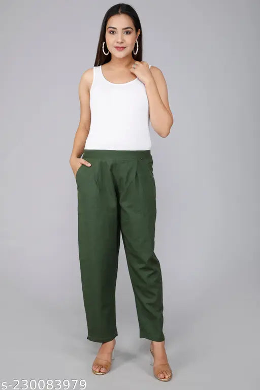 Rakshita Fashions Womens/Girls Regular Fit Casual Cotton Solid Trouser Pants(Green)