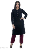 Women's Straight Solid Black Woollen Kurti