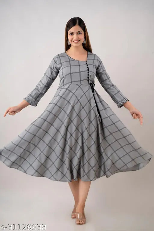 Kapadia Fancy Long Grey Color Checks Kurti (Party Wear)