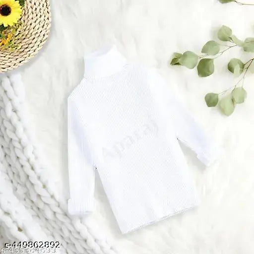 Casual Winter Full Sleeve High Neck for Baby Boys and Baby Girls, Cotton Full Sleeves Highneck Turtle Neck Boys and Girls, Pullover Sweater for new born baby , Woollen High Neck Innerwear Sweater Pullovers Skivvy for Winters (White )