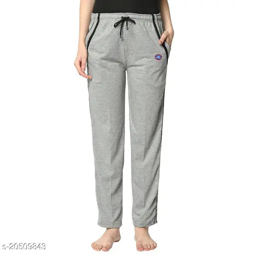 Women Solid StraightFit Grey Trousers