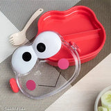 Market 99 Double Layer Frog Shape Lunch Box for Kids With Spoon, Red, Plastic