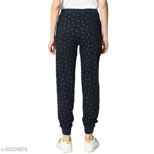 Women Printed StraightFit Blue Trousers