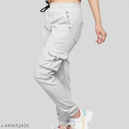 Womens Light Grey Color Full Length Tight Fit Latest Desgin Stretchable cargo Trouser for Gym and Night Wear under 300