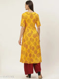 Mustard Printed Angrakha Anarkali Kurta