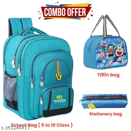 SB Fashion V-1 75L Large size School Bag for 5 to 10 Class Students for Unisex ( Blue) | Tiffin bags + stationary bag|