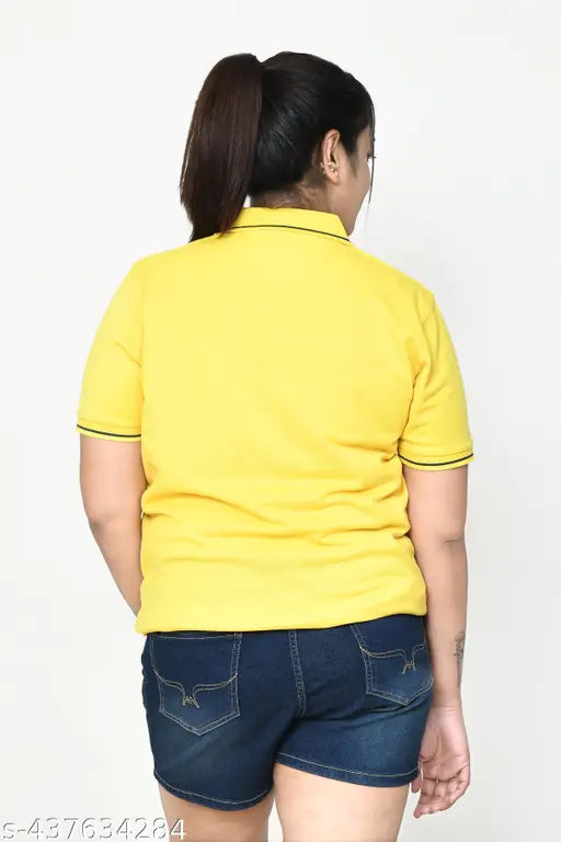 RAPL Women's Casual Regular Fit Pure Cotton Solid Polo T-shirts Combo with Collar Neck and Half Sleeves- Black & Yellow