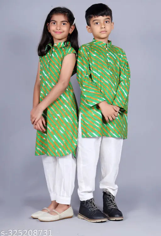 Kidaroo Pack of Girl's and Boy's Cotton Printed kurta and Pants Set