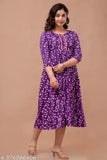 Purple printed anarkli kurta for women