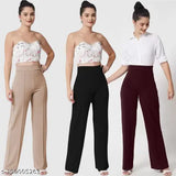 Trendy high-rise bell-bottoms with high-waisted bootcut trousers for women Combo of 3