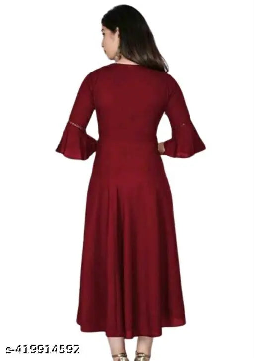 Stylish New Fashionable Women Rayon a-line Knee-Long Dress Maxi Dress with Lining for Women (Navy Blue, Maroon) (Pack Of 2)