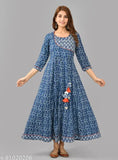 Women yoke design blue printed anarkali kurti