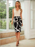 Black and White Abstract Print High-Waisted Pencil Skirt."