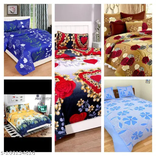 Disha Creations GALACE Combo of 5 double bed king size(90*90) bedsheets with 10 pillow covers