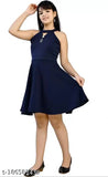 Girls Pretty Trendy Latest Stylish Fashionable Fancy Casual/Partywear Knee Length Sleeveless Fit And Flare Solid Navy Blue Midi With One Face Mask Cotton Blend Frocks & Blend 7-8 Years, 8-9 Years, 9-10 Years, 10-11 Years, 11-12 Years & 12-13 Years