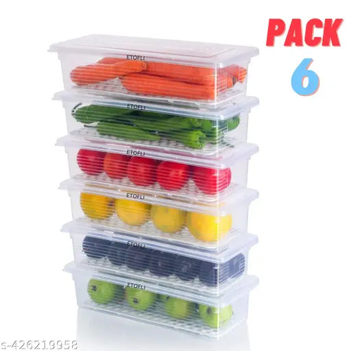 6 PCS Food Storage Container Fridge Boxes for Fish, Meat, Fruits (1500ML) Storage Basket Plastic ( 1500, ML ,Pack of 6)