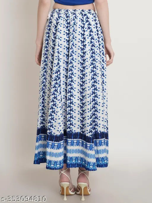 Hive91 Women's Blue Rayon Abstract Print A-Line Maxi Skirt - Stylish and Comfortable