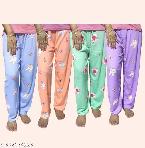 Sasta sales girls printed pajama| soft and light weight pajama for gilrs| Summer pajama for women |Combo of 4 pcs pajama for free size|