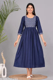 Women Embroidered Flared Kurta (blue)