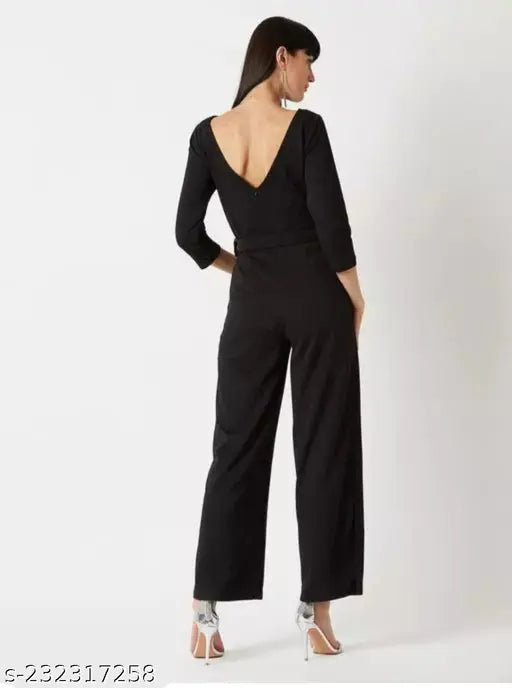 KUDIYO STYLISH BLACK JUMPSUIT WITH BELT