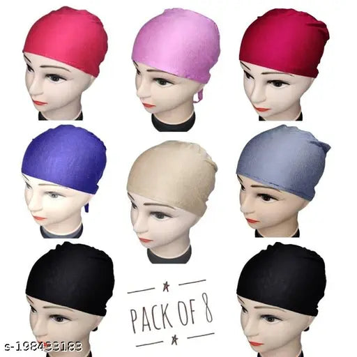 Under Hijab Cap (Pack of 8) Soft Muslim Women Cap, Head Wrap Islamic Cap Muslim Under scarf Hijab Cap