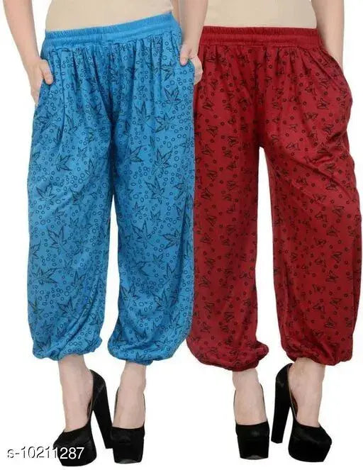 Uzmano Women's Printed SkyBlue_Maroon Harem Pants (Pack Of 2)