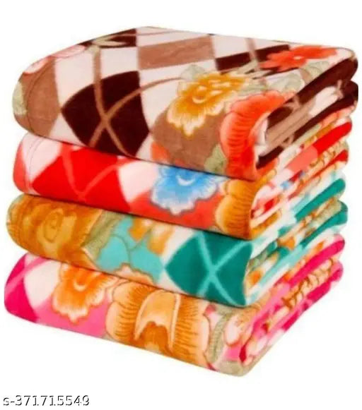 Single Bed Soft Touch Light Weight Fleece Blanket/Warm Bed Sheet for Light Winters-Summer/AC Blankets (Multicolour) - Pack Of 4