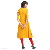 Women Poly Crepe A-line Printed Yellow Kurti