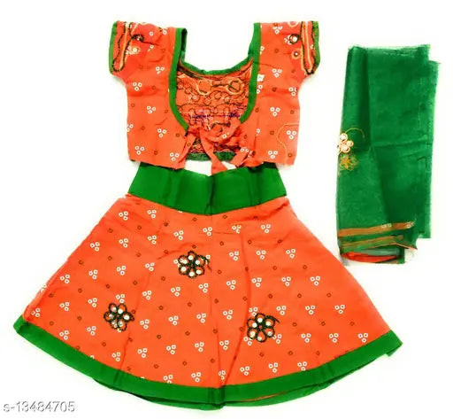 ANNA FASHION Mirror Work Cotton Lehanga Choli For Kids Girls